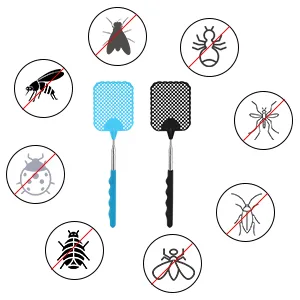 Flying swatter 3 pieces flaps pull -out pest control with integrated mosquito scrap for used to ward off fly wasps mosquitoes and other insects (black blue pink) - Fliegenklatsche
