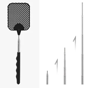 Flying swatter 3 pieces flaps pull -out pest control with integrated mosquito scrap for used to ward off fly wasps mosquitoes and other insects (black blue pink) - Fliegenklatsche Ausziehbar