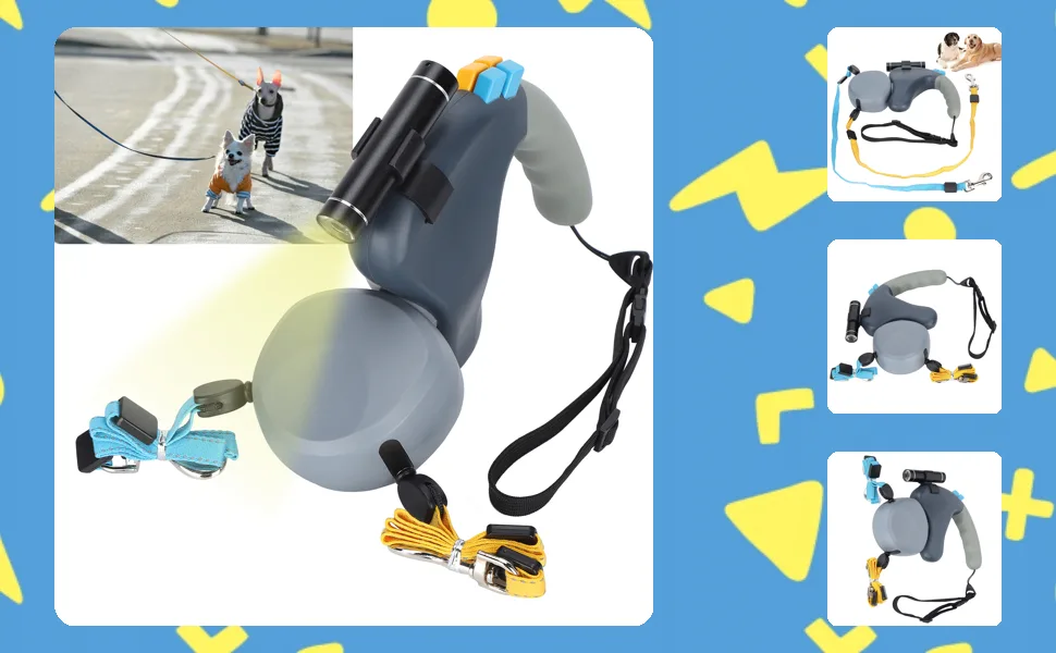 Double Head Pet Walking Leash Double Dog Retractable Leash Dog Leashes For Walking 2 Dogs(Gray) - 2110210038511-1