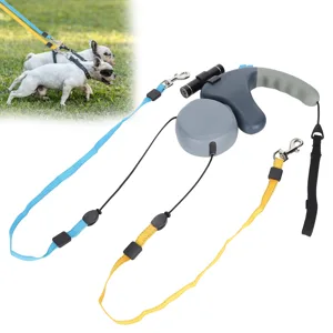 Double Head Pet Walking Leash Double Dog Retractable Leash Dog Leashes For Walking 2 Dogs(Gray) - 2110210038511-2