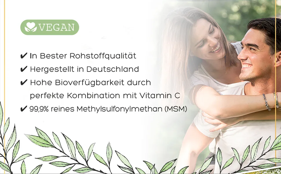 Luondu MSM 2000mg with vitamin C per daily dose - 365 msm tablets high dose - MSM sulfur tablets - MSM highly dose vegan & without additives - MSM Qualität