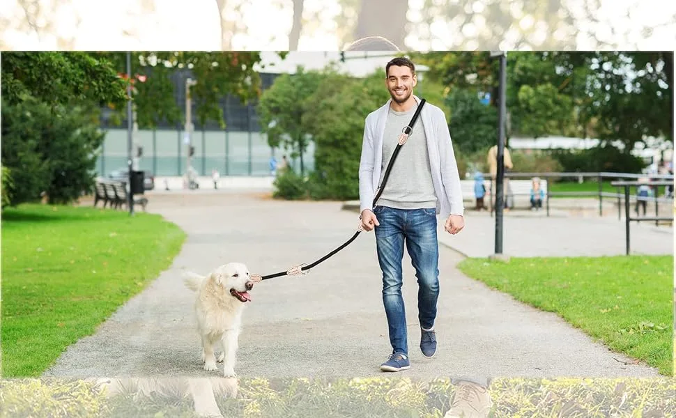 Dog leash 2m adjustable guide leash 11mm thick nylon braided dog leash leash with carabiner multifunctional double linen jogging motion training lines for small/medium/large dogs (black) - product information 6