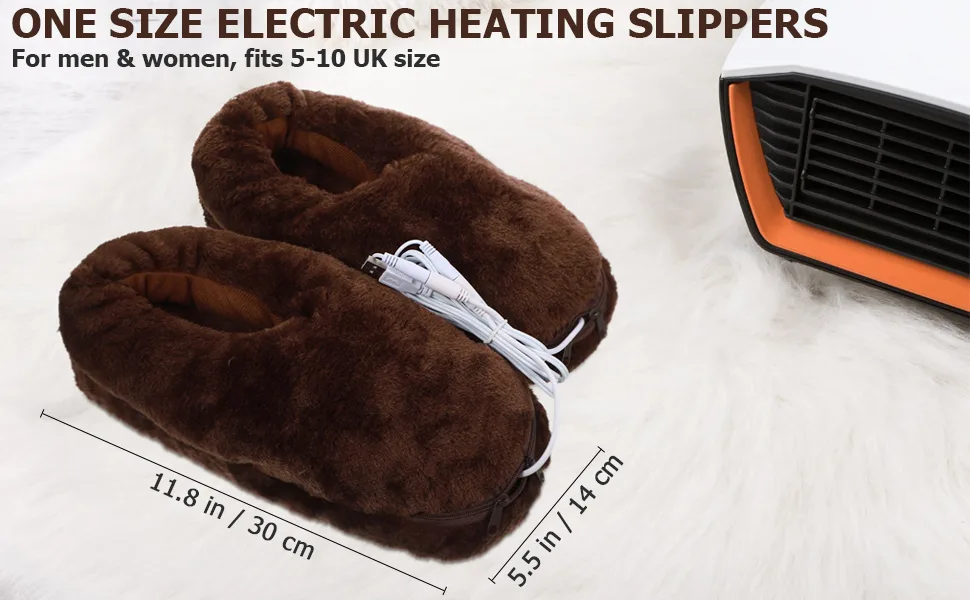 USB Electric Heating Slippers Foot Warmer Electric Heated Shoes Winter Shoes for Adults (Medium) Black Medium - 32 DE