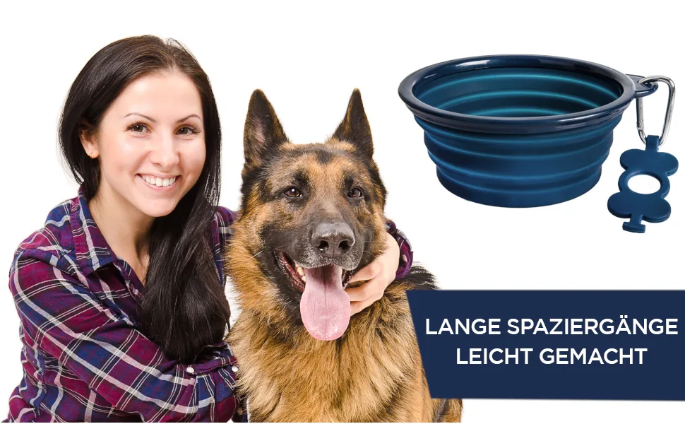 Bonza foldable food bowl medium -sized 750 ml stable reinforced edge including carabiner and water bottle holder keychain evergreen periwinkle medium - extra große zusammenklappbare Hundenapf tragbare Hundenapf Wandern Hundenapf marineblau faltbare