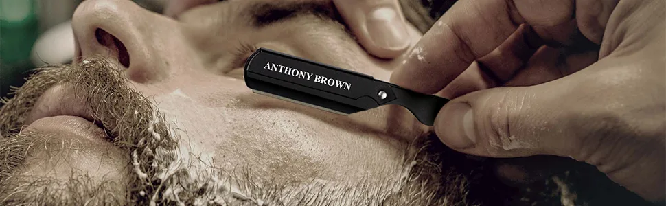 Anthony Brown razor in black or silver - unique blade head for more precision - with changing blades and etui - razor set (black) - Anthony Brown - Rasiermesser schwarz