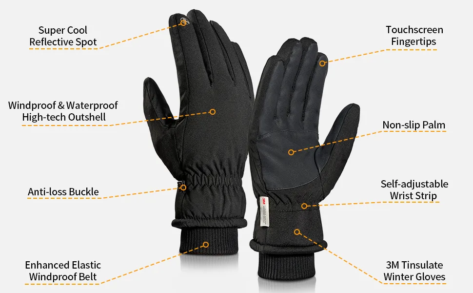 Trendoux winter gloves men women waterproof 3m thinsulates warm bicycle gloves touchscreen thick thermal wicking insert run skiing cycling black l - feature
