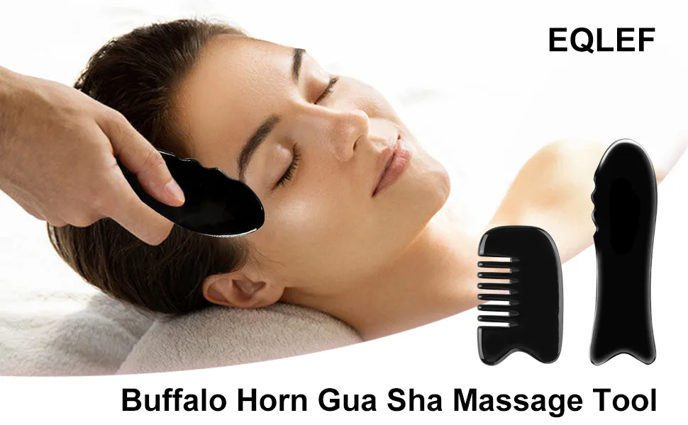 EQLEF Gua Sha Massage Tools Horn Gua Sha Comb and Buffalo Horn Gua Sha Guasha Massage Tool Board (2 Pieces) - Horn Gua Sha tools