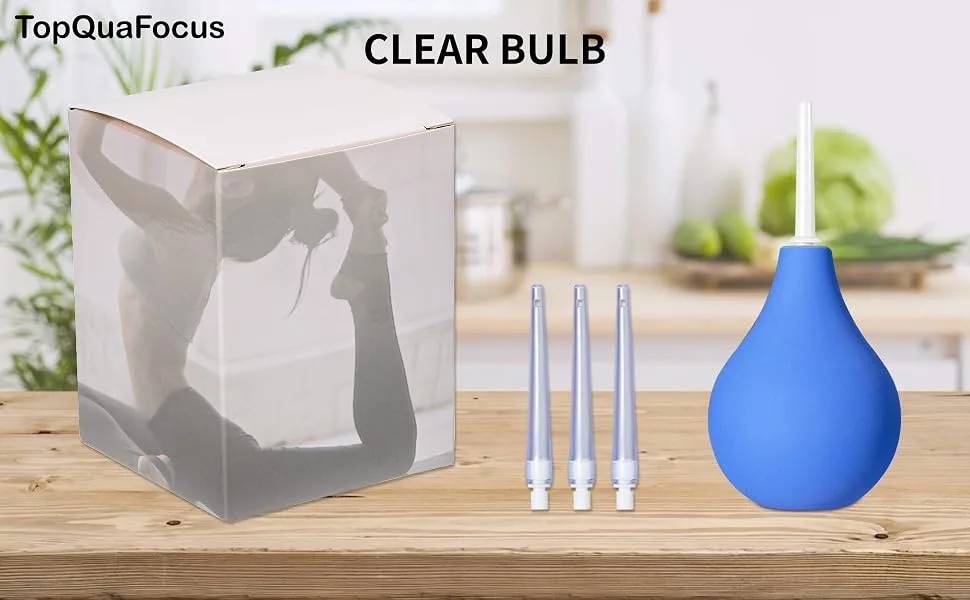 TopQuaFocus 225ML Silicone Irrigator for Constipation Anal Shower and Vaginal Shower with 4 Free Nozzles (Blue) - product information 1