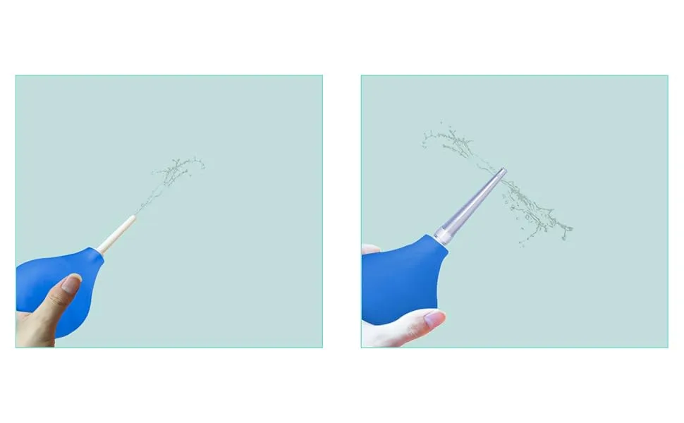 TopQuaFocus 225ML Silicone Irrigator for Constipation Anal Shower and Vaginal Shower with 4 Free Nozzles (Blue) - product information 2