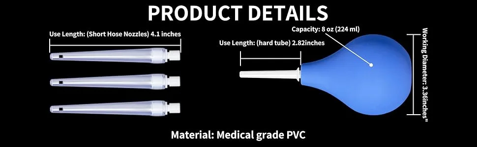 TopQuaFocus 225ML Silicone Irrigator for Constipation Anal Shower and Vaginal Shower with 4 Free Nozzles (Blue) - product information 3
