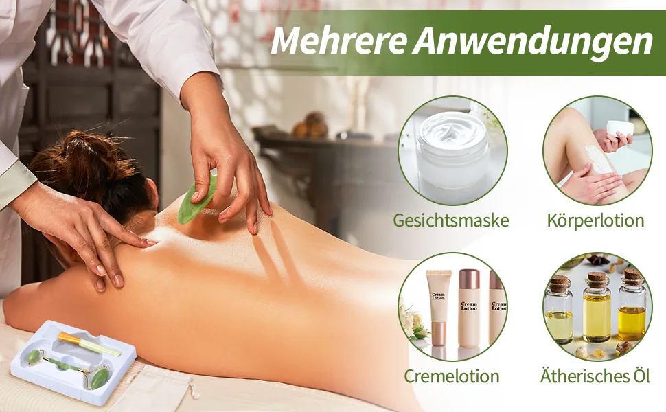 Jade roller set for face Gua Sha Stein Massageet Face massage device natural cockroach stone massage tools with mask brushes for anti-aging - Das Gesicht Massageset kann mit Gesichtsmasken, Cremes oder ätherischen Körperölen verwendet werden