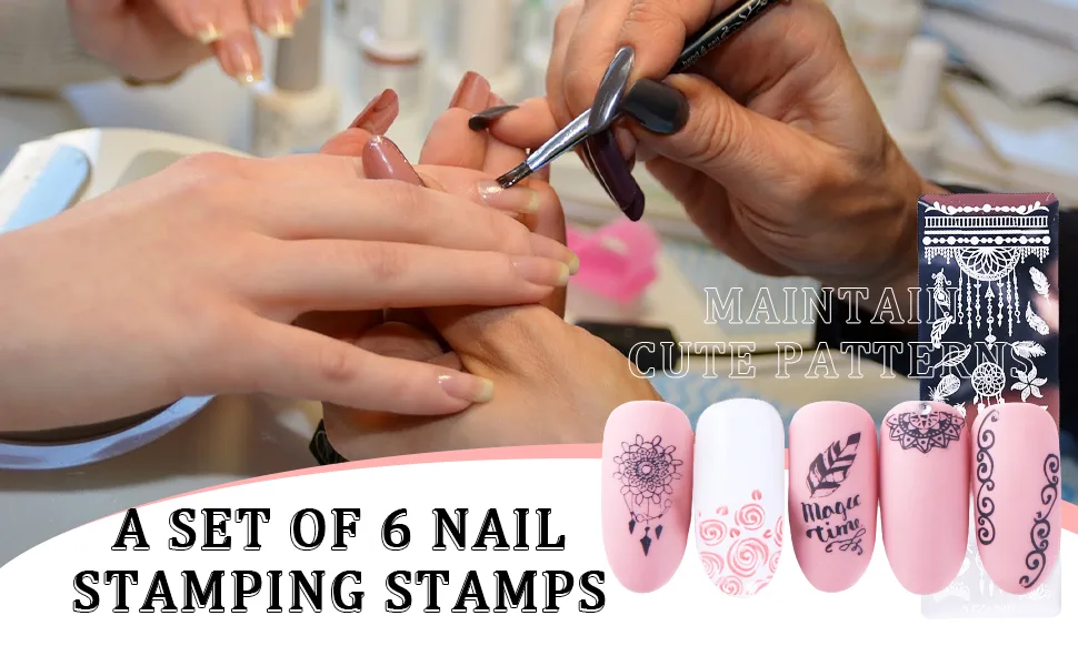 6 Piece Set Nail Art Stamping Stamp Template Stencils for Nails Nails and Stamp Stamper Scraper Manicure for Nails - product information 1
