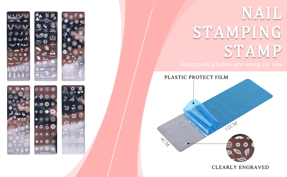 6 Piece Set Nail Art Stamping Stamp Template Stencils for Nails Nails and Stamp Stamper Scraper Manicure for Nails - product information 2