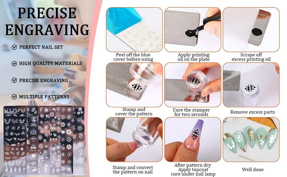 6 Piece Set Nail Art Stamping Stamp Template Stencils for Nails Nails and Stamp Stamper Scraper Manicure for Nails - product information 3