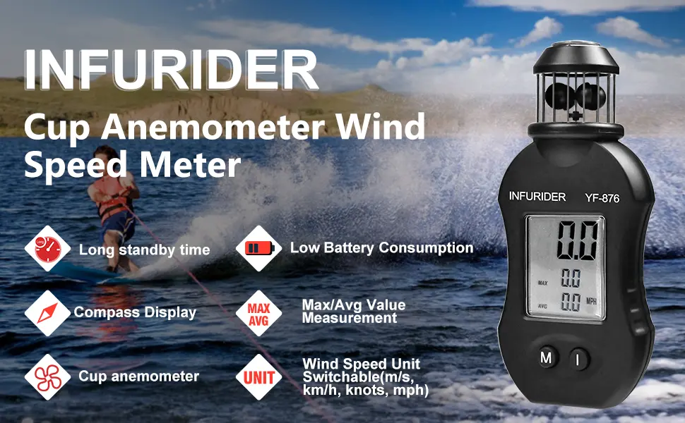 Handheld windmemist wind measuring device Infurider YF-876 Digital Anemometer Wind Speed Meter For Wind Shawing Movement wind alignment knife with compass for outdoor activities with HVAC drone 1.YF-876 (Upgraded) - anemometer-876-1