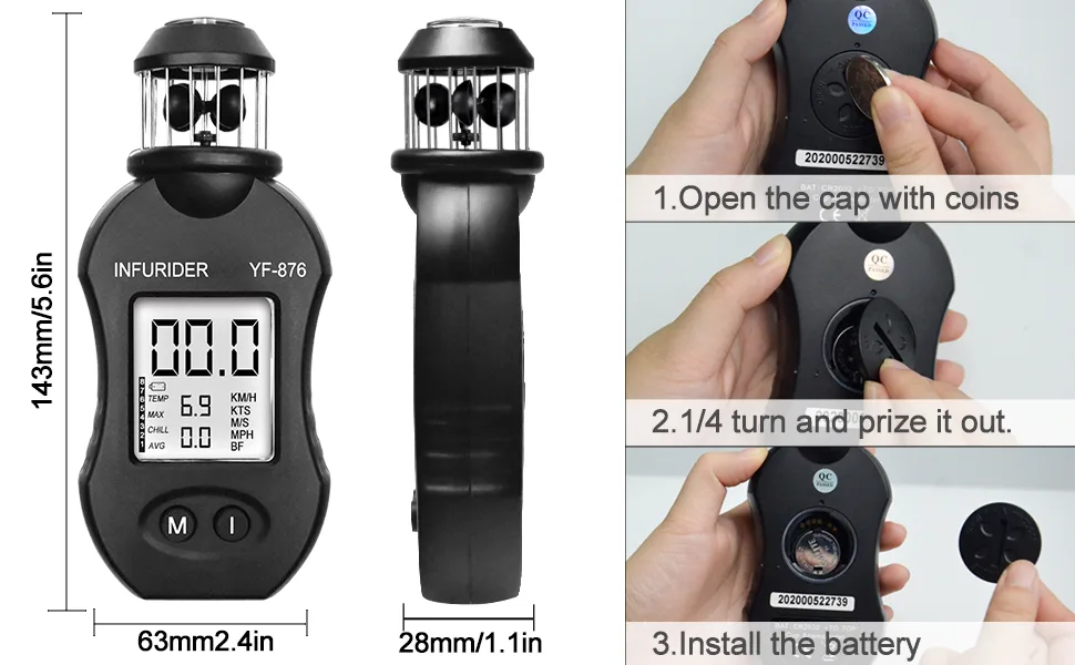 Handheld windmemist wind measuring device Infurider YF-876 Digital Anemometer Wind Speed Meter For Wind Shawing Movement wind alignment knife with compass for outdoor activities with HVAC drone 1.YF-876 (Upgraded) - anemometer-876-9