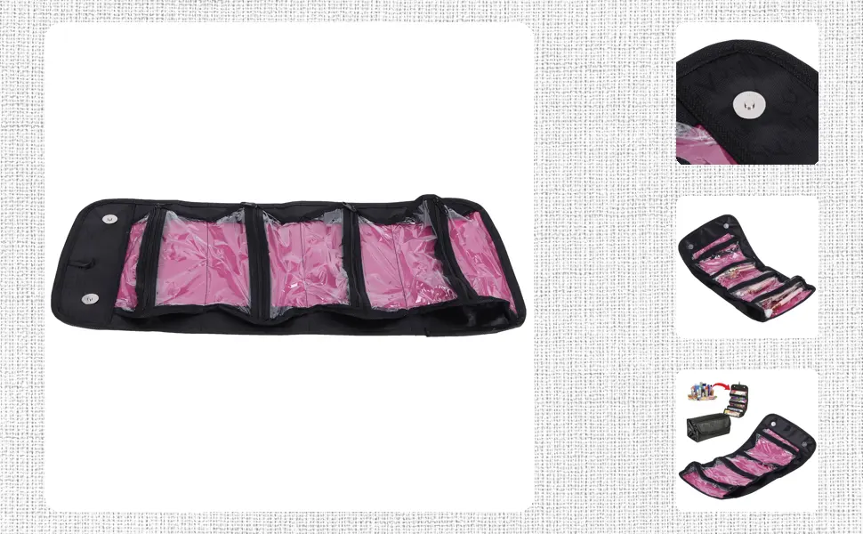 Multifunctional make-up brush pocket cosmetic bag with separate storage compartments 4 pockets make-up organizers brushes and make-up 25 x 13 cm (black) - 3112210008612-1