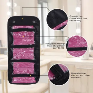Multifunctional make-up brush pocket cosmetic bag with separate storage compartments 4 pockets make-up organizers brushes and make-up 25 x 13 cm (black) - 3112210008612-2