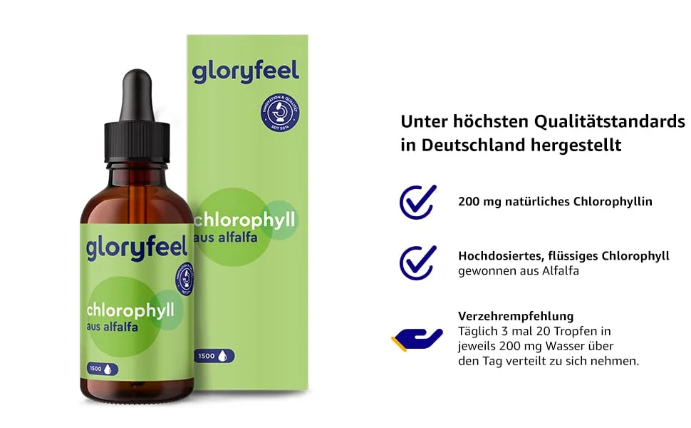 Chlorophyll drop - 50ml liquid made of pure alfalfa - 200mg liquid chlorophyll per daily dose - laboratory test vegan and without additives in Germany - Chlorophyll