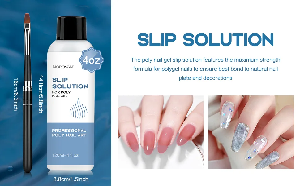 Morovan Poly Gel Slip Solution 120ml Extension Nail Liquid Slip Solution Anti-Stick Poly Gel Slip Solutions for Poly Nail With Brush Bottle Cap AS A Liquid Cup Easy Diy Poly Gel Nail - SLIP SOLUTION