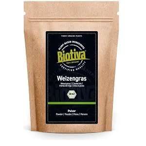Biotiva Wheatgrass Organic 200g - Wheatgrass powder - no reduced - Wheatgrass powder - Grown and bottled in Germany - weizengras