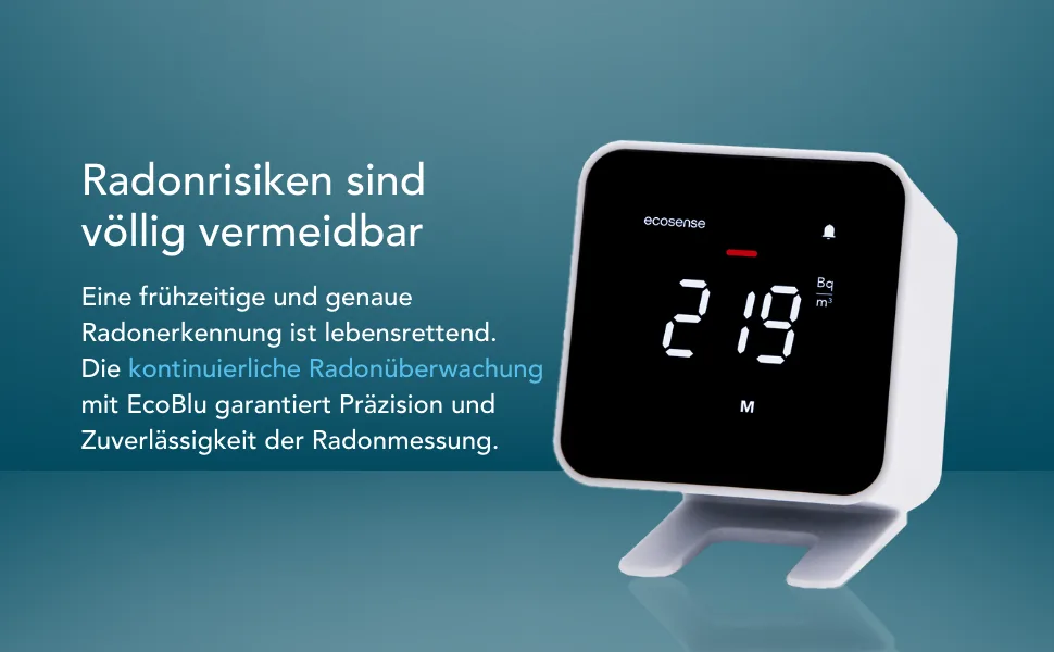 Ecosense EB100 Ecoblu home radond detector recording and displaying results every 10 minutes short and long-term continuous monitoring easy to use white - DE-EB100-Radon risk