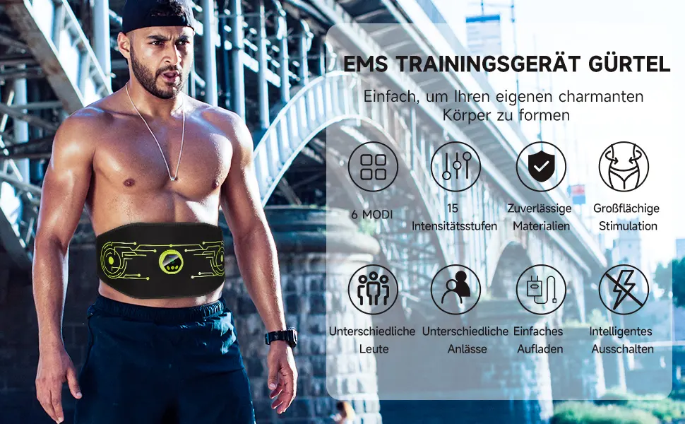 YTTQ EMS abdominal muscle trainer electrically EMS training device EMS belly trainer belt stimulating device abdominal muscles - 4 stimulation areas 6 training modes zero hard homeful exercise unisex (green) - product information 1