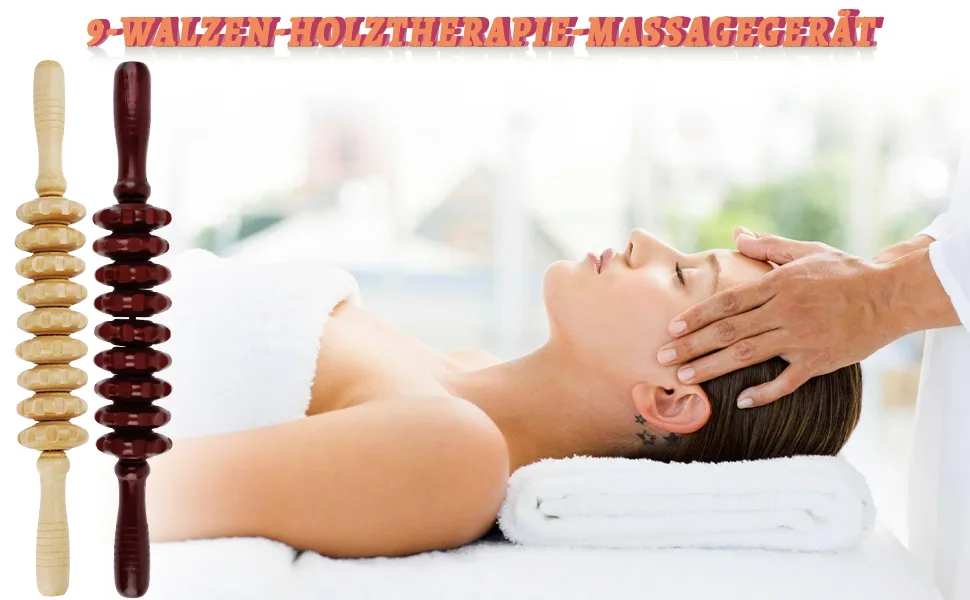 Whchiy wooden massager acupressure reflex zone massage tool anti -cellulite massage roller for relaxation and stress relief 39 cm Perfect (red) - Massagestäbchen