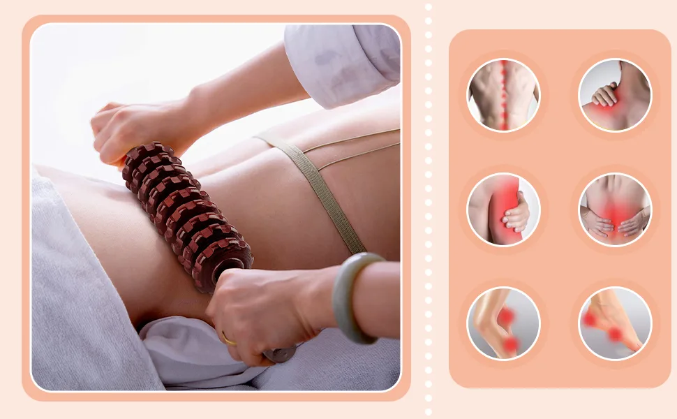 Whchiy wooden massager acupressure reflex zone massage tool anti -cellulite massage roller for relaxation and stress relief 39 cm Perfect (red) - Massagestäbchen