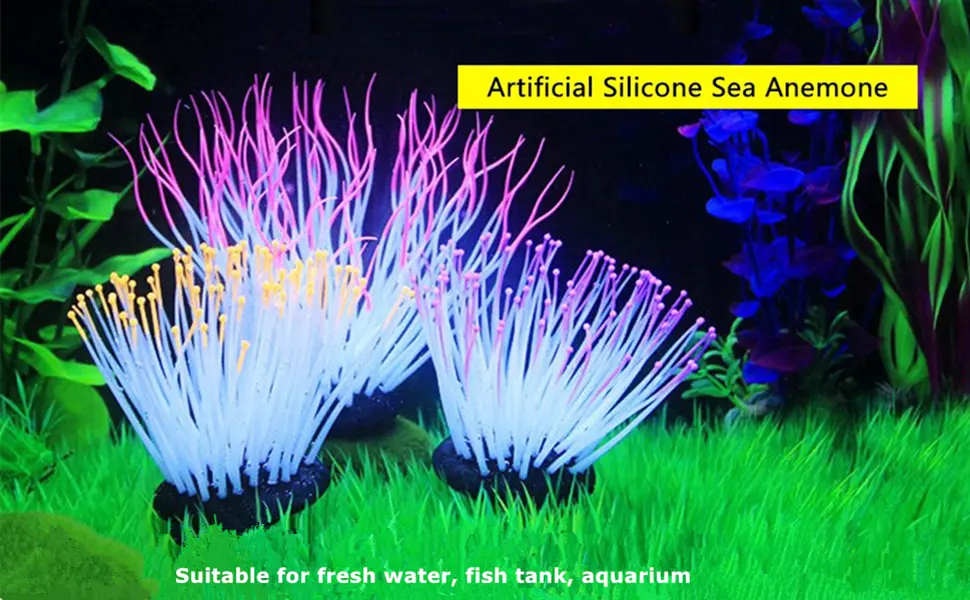 Simulation Artificial Silicone Anemone Coral Ornament for Aquarium Fish Tank Decoration (Green) - product information 6