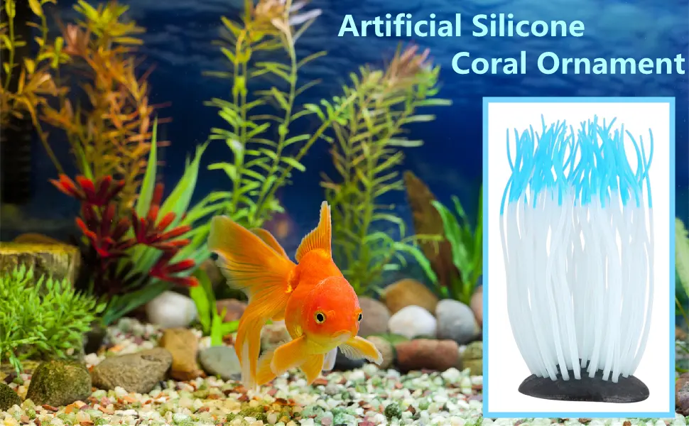 Silicone anemone simulation artificial silicone anemone coral ornament for aquarium fresh water decoration (orange) blue green purple orange - product information 1