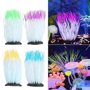 Silicone anemone simulation artificial silicone anemone coral ornament for aquarium fresh water decoration (orange) blue green purple orange - product information 2