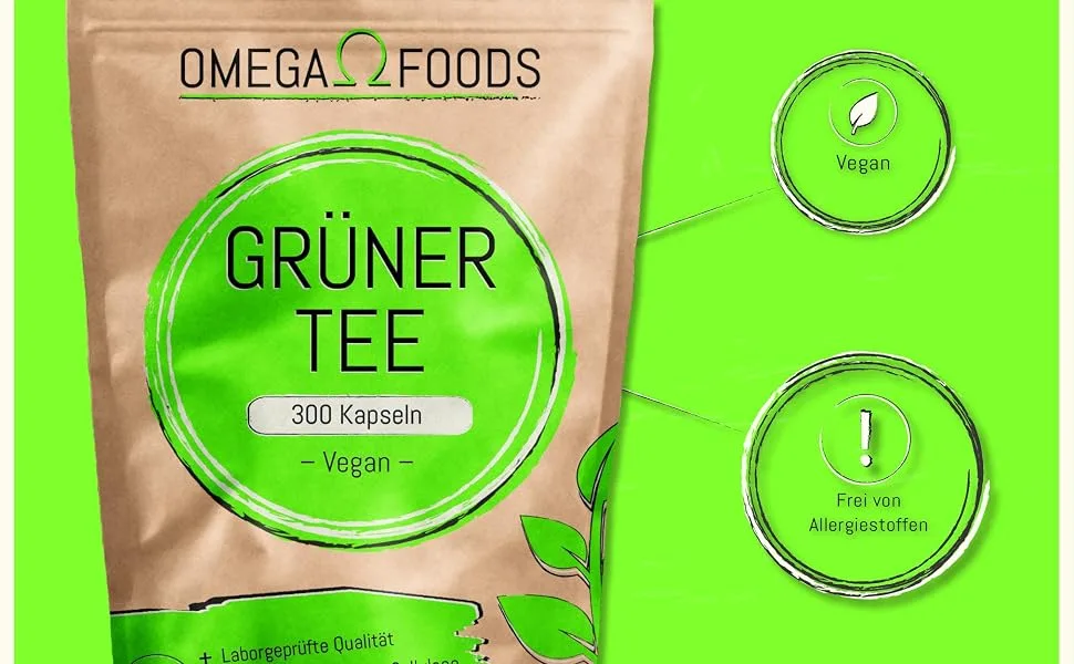 Green Tea Capsules - 300 capsules 1 000mg per daily dose - Quality Tested in Germany - Green Tea Extract - grüner tee