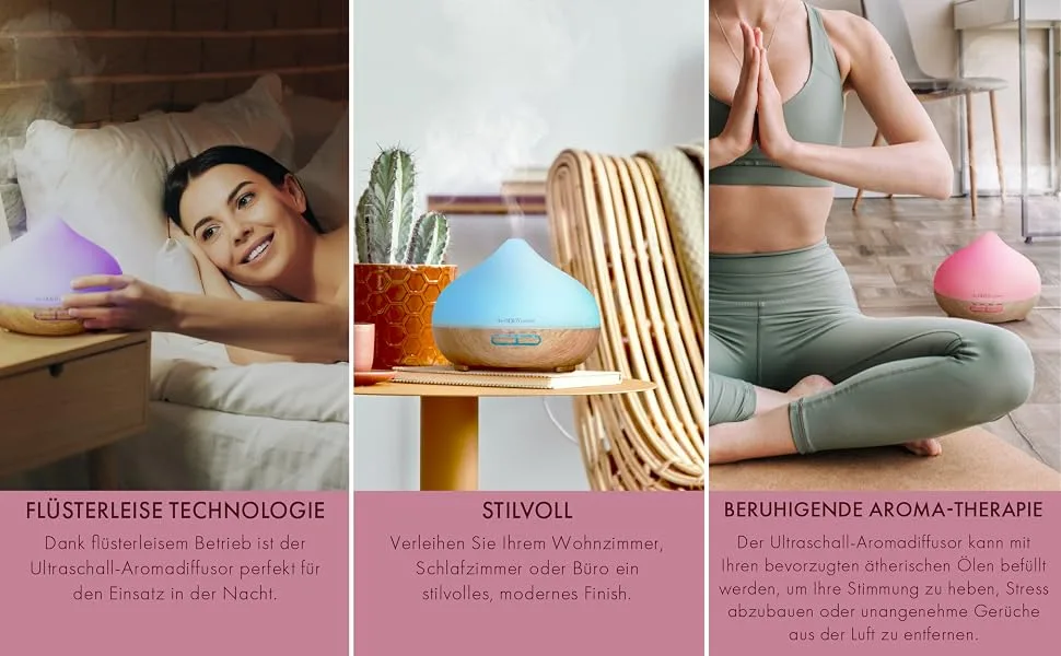 The body source 300ml ultrasound aroma diffuser - humidifier with 7 colors LED light and timer - Electric fragrance lamp for essential oils - aromatherapy for home office spa - room freshener