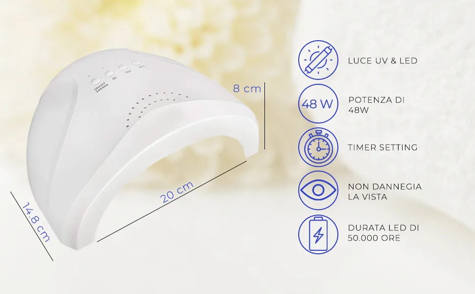 Squado semi-Permanent LED nail stove for manicure and pedicure UV lacquer nail dryer 48 W automatic start sensor with the possibility to set 3 Timer 5S-30S-60s - product information 3