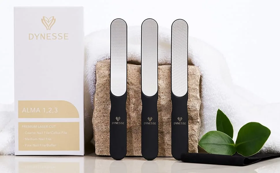 Dynesse 3 Set Nail filing: rough medium and fine files.No disposable product.Used in pedicure studios.Stainless steel with laser cut technology - Nagelfeile