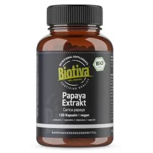 Papaya extract 120 capsules bio highly dose - proteolytic activity - plant extract - bottled and controlled in Germany - Biotiva - papaya