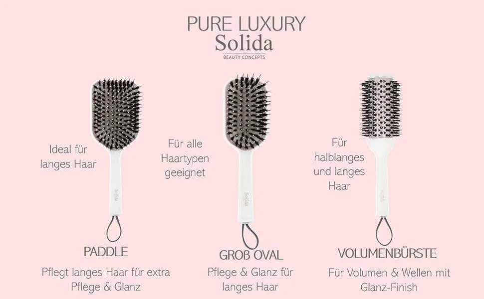 Solida Pure Luxury Volume Round brush with natural bristles with a nourishing keratin for volume and gloss-finish ceramic coating 44mm diameter - Solida