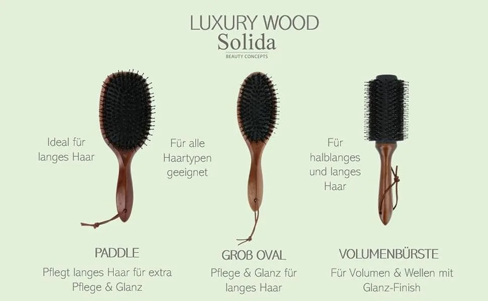 Solida Pure Luxury Volume Round brush with natural bristles with a nourishing keratin for volume and gloss-finish ceramic coating 44mm diameter - Solida