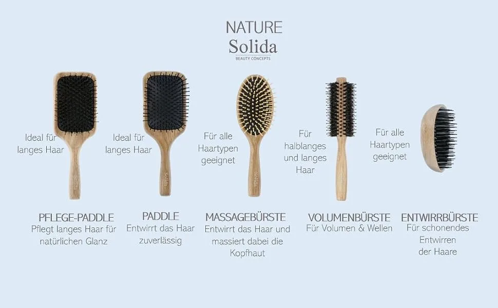 Solida Pure Luxury Volume Round brush with natural bristles with a nourishing keratin for volume and gloss-finish ceramic coating 44mm diameter - Solida