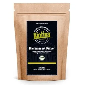 Nettle leaf powder Bio 100g - Nettle powder - Ground nettle leaves - 100% organic nettle herbs - bottled and controlled in Germany - Biotiva - Brennnessel Pulver