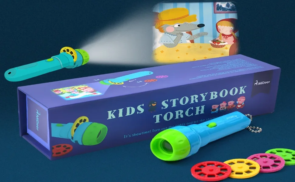 Xrten Projector Flashlight Toy Children's Projection Lamp with 4 Fairy Tales 32 Slides - Projektor Taschenlampe
