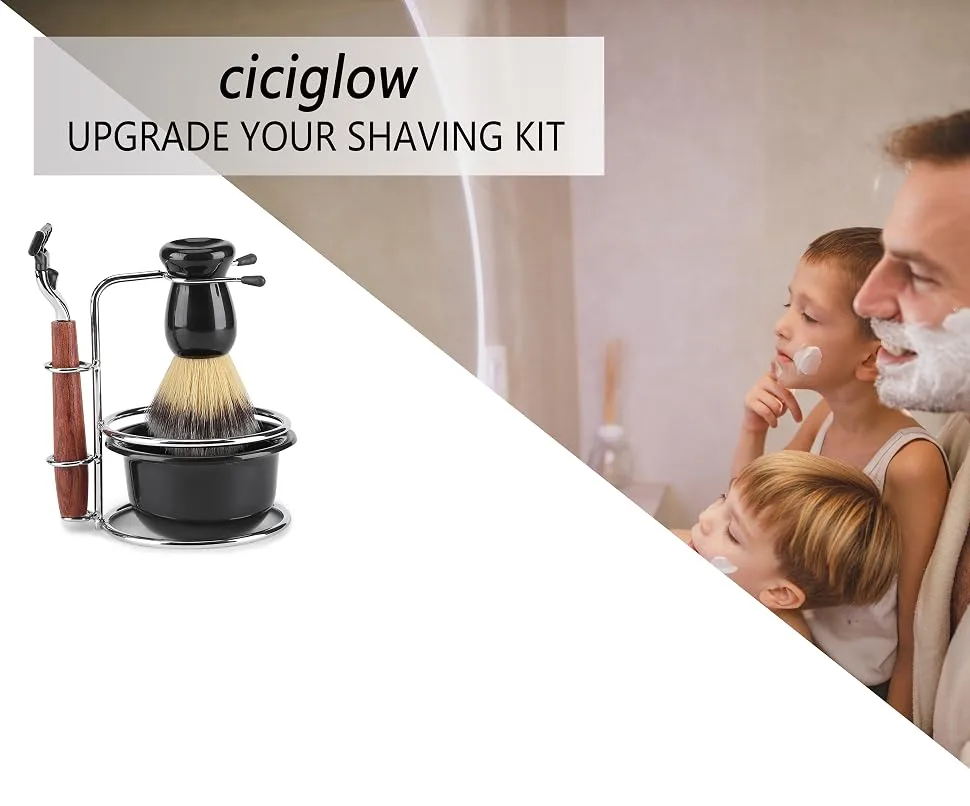 4-piece shaving set brush set manual razor + container made of stainless steel + brush + bowl set for men manual shaving - Estuche de Afeitado