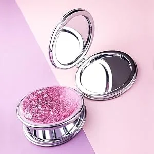 3 pieces of double-sided folding mirror round make-up mirror pocket mirror Mini make-up mirror portable quicksand pocket mirror for forming - Doppelseitiger Klappspiegel