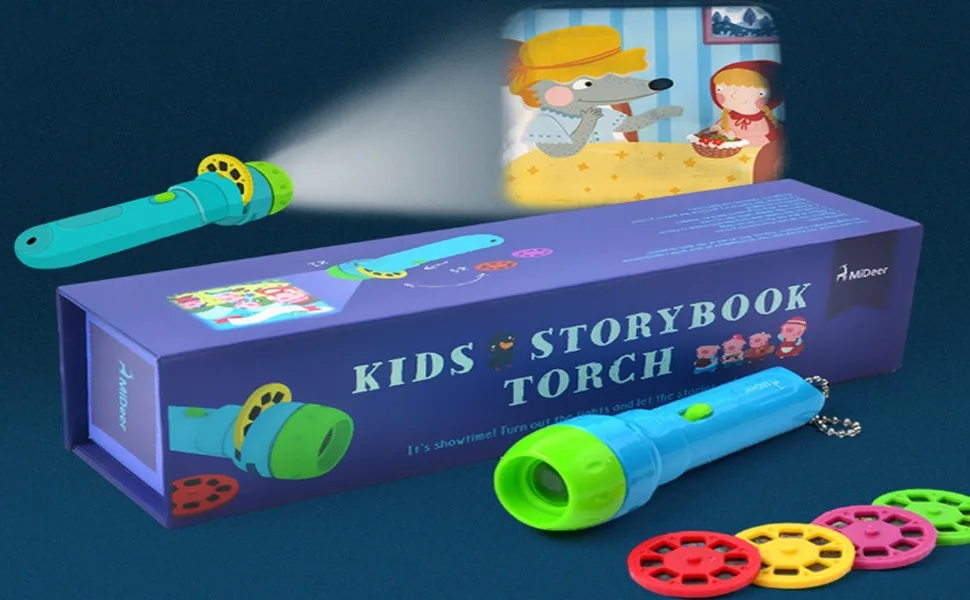 Binnan Children's Projector Flashlight Children's Projection Lamp Toy with 4 Fairy Tales 32 Slides - Projektor Taschenlampe