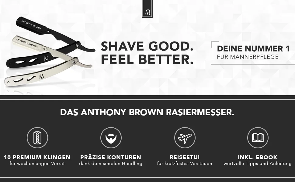 Anthony Brown razor in black or silver - unique blade head for more precision - with changing blades and etui - razor set (silver) - Anthony Brown - Rasiermesser
