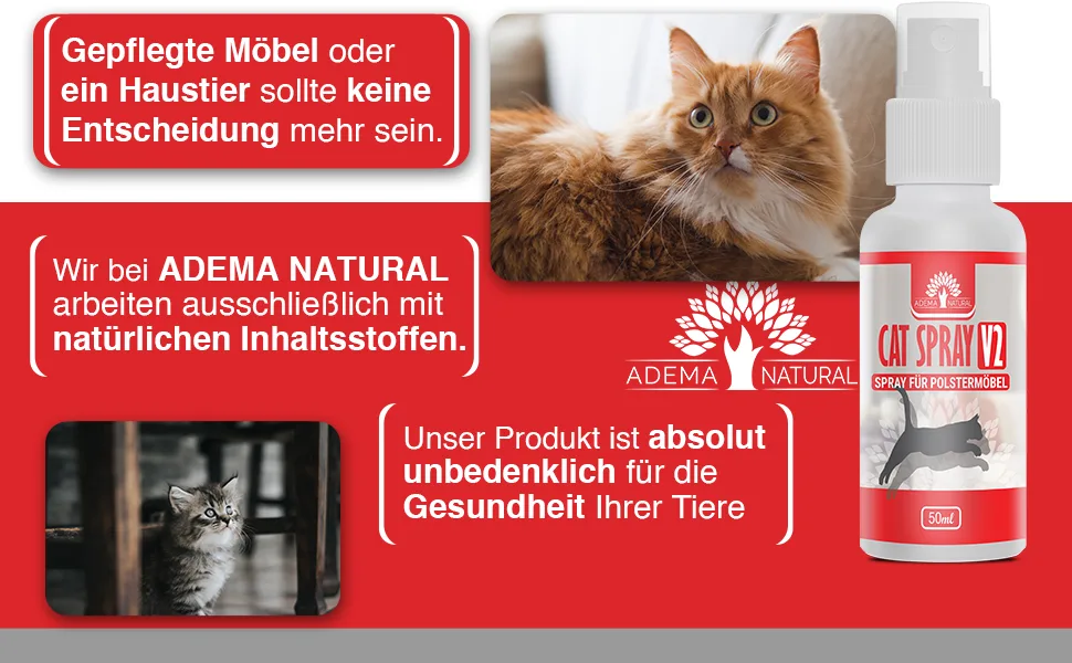 Adema Natural CAT Spray V2 - Cat repellent spray - Anti-cat spray - 50 ml content - Cat 3
