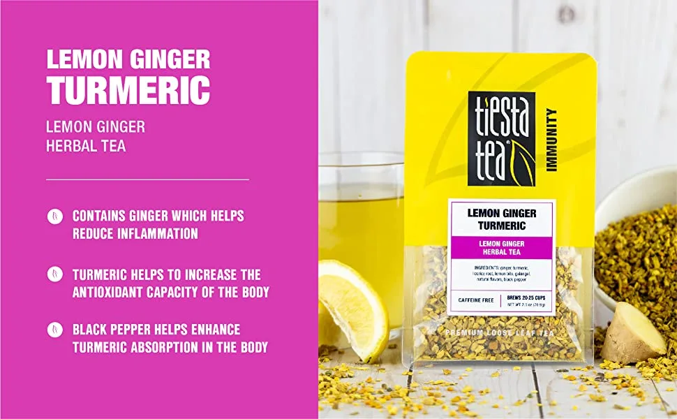 Tiesta Tea Company Premium Loose Leaf Tea Lemon Ginger Turmeric Caffeine Free 2.5 oz  (70.9 g) - Lemon Ginger Turmeric