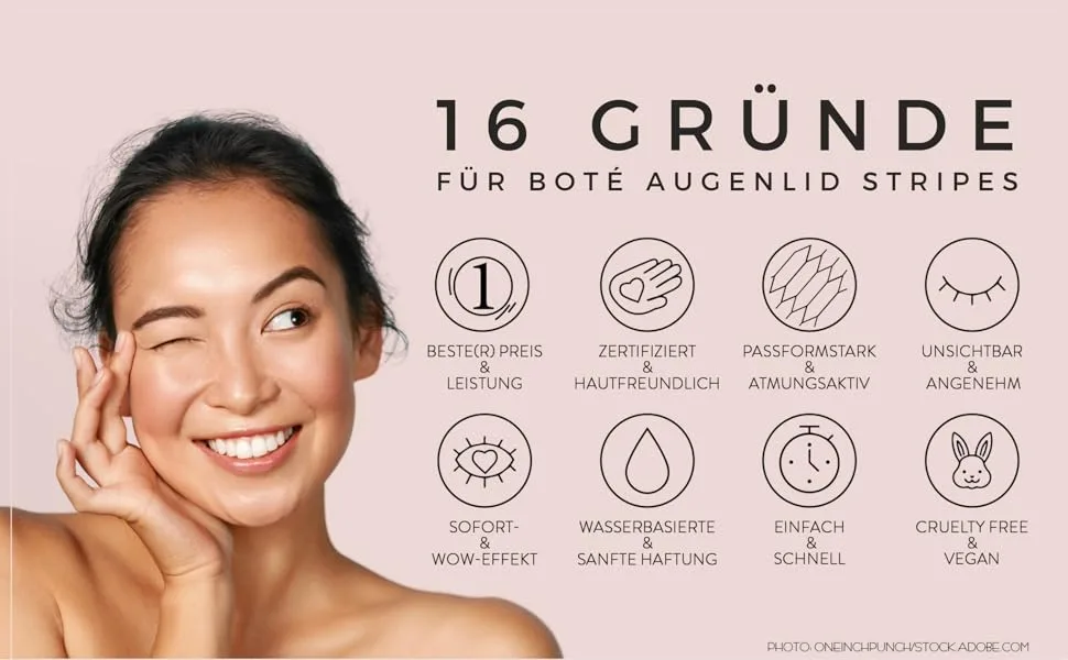 Bot 144 Slutoper Stripes for eyelid lift without surgery - Dermatest "very good" - Breathable mash technology - eyelid stripes invisible 144 x m - gründe für boté