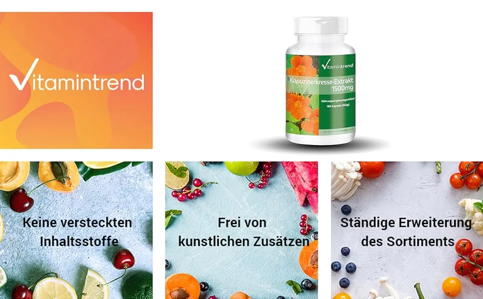 Nasturtium extract 1500mg! 3-MONTH SUPPLY! 180 capsules - vegan - 10x concentrated | Vitamintrend  - product information 1